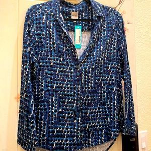 Blue dot button down shirt